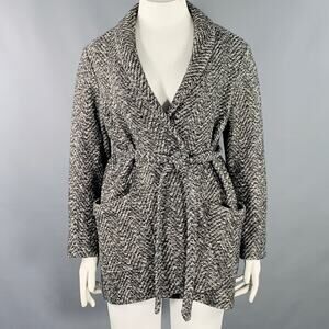 BILLY REID Size L Grey Black Wool Cotton Herringbone Belted Jacket